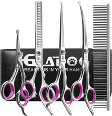 GLADOG grooming scissors kit in pink with rounded tips for safe trims