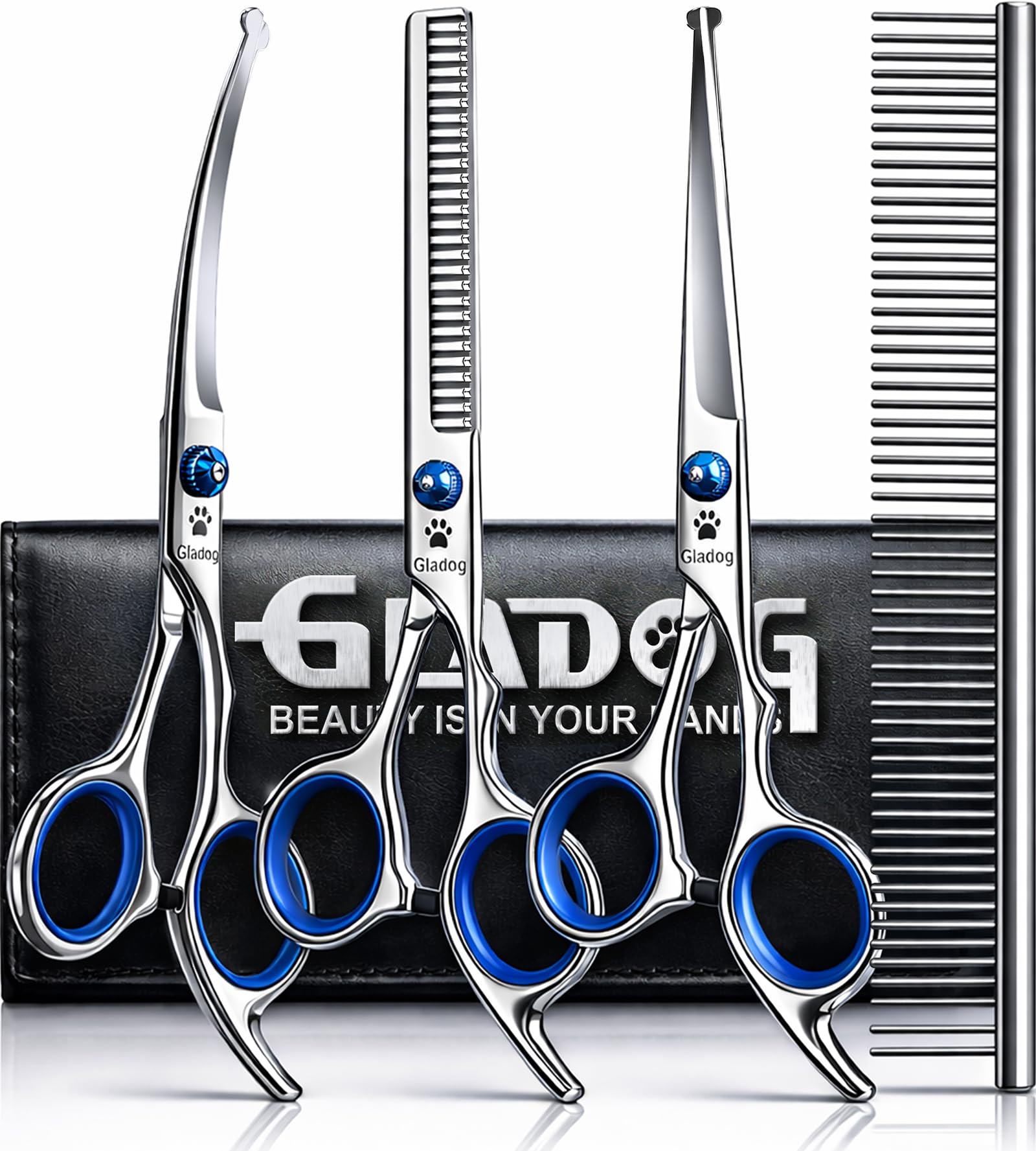 GLADOG professional 5-in-1 scissors set for precise trims on all coat types