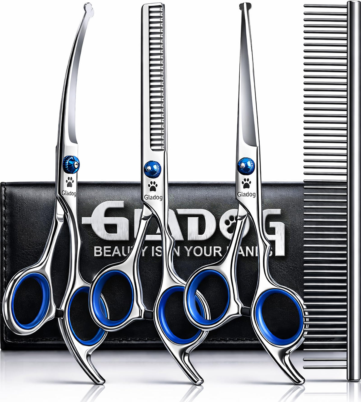 GLADOG professional 5-in-1 scissors set for precise trims on all coat types