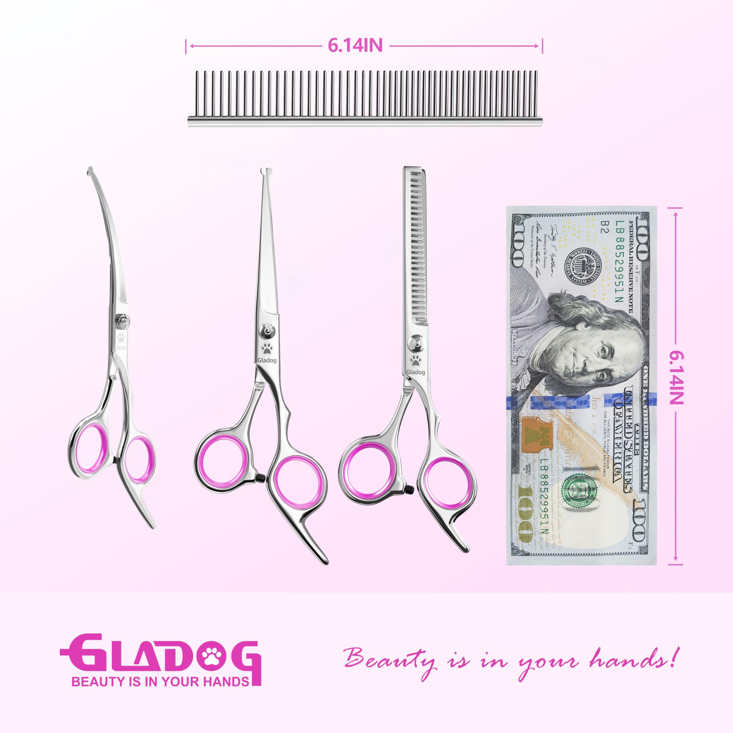 GLADOG pet comb detangles and prepares fur for smooth cuts.