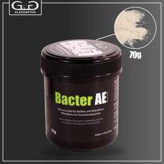 GlasGarten Bacter AE Content 70 g spoon resting beside powder, ready for dosing.