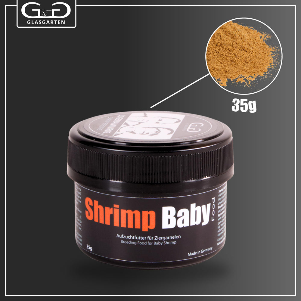 GlasGarten Shrimp Baby Food powder close-up, fine granules for easy digestion.