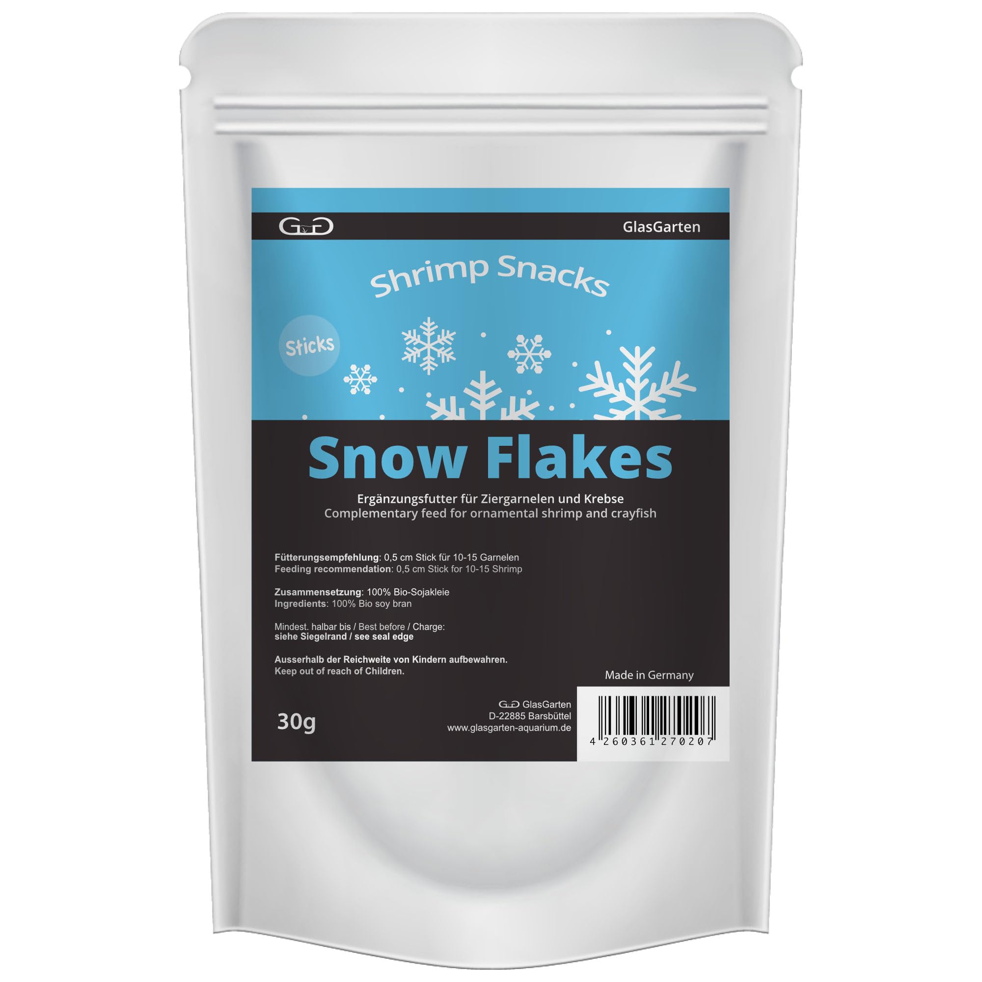 GlasGarten Snow Flakes shrimp snacks pack for quick protein in the aquarium