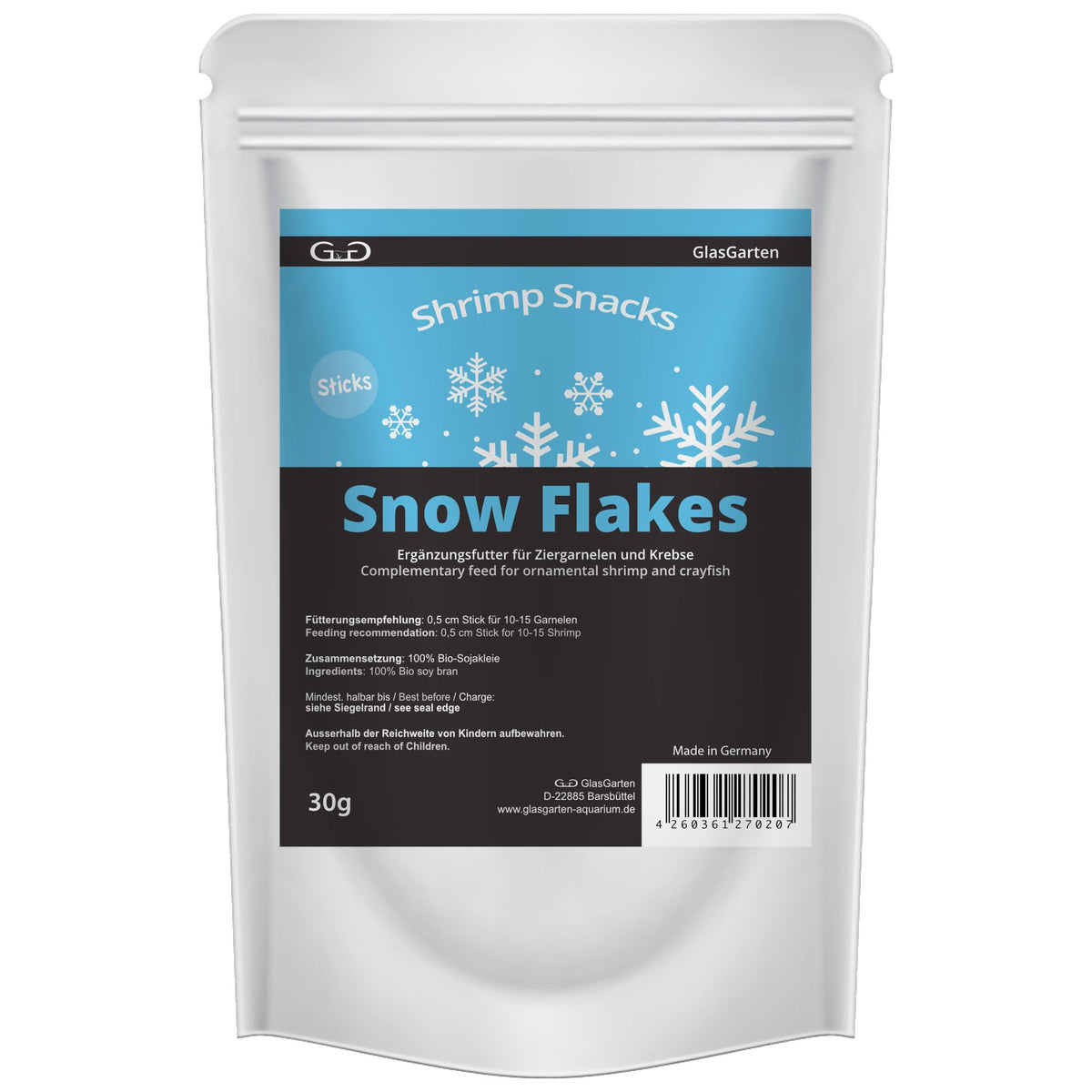 GlasGarten Snow Flakes shrimp snacks pack for quick protein in the aquarium