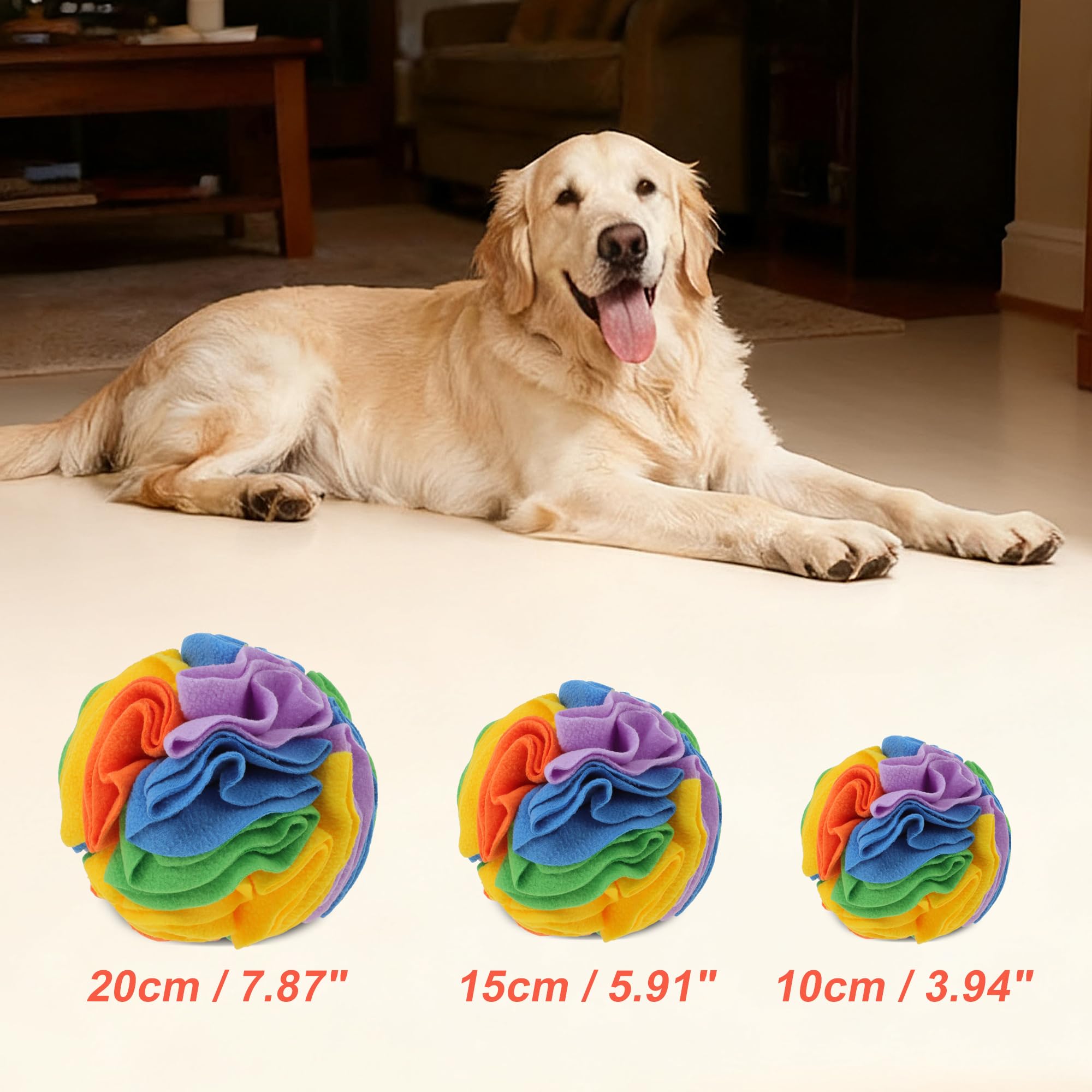 GLIDESMOOTH snuffle ball's colorful design attracts dogs and reduces boredom.