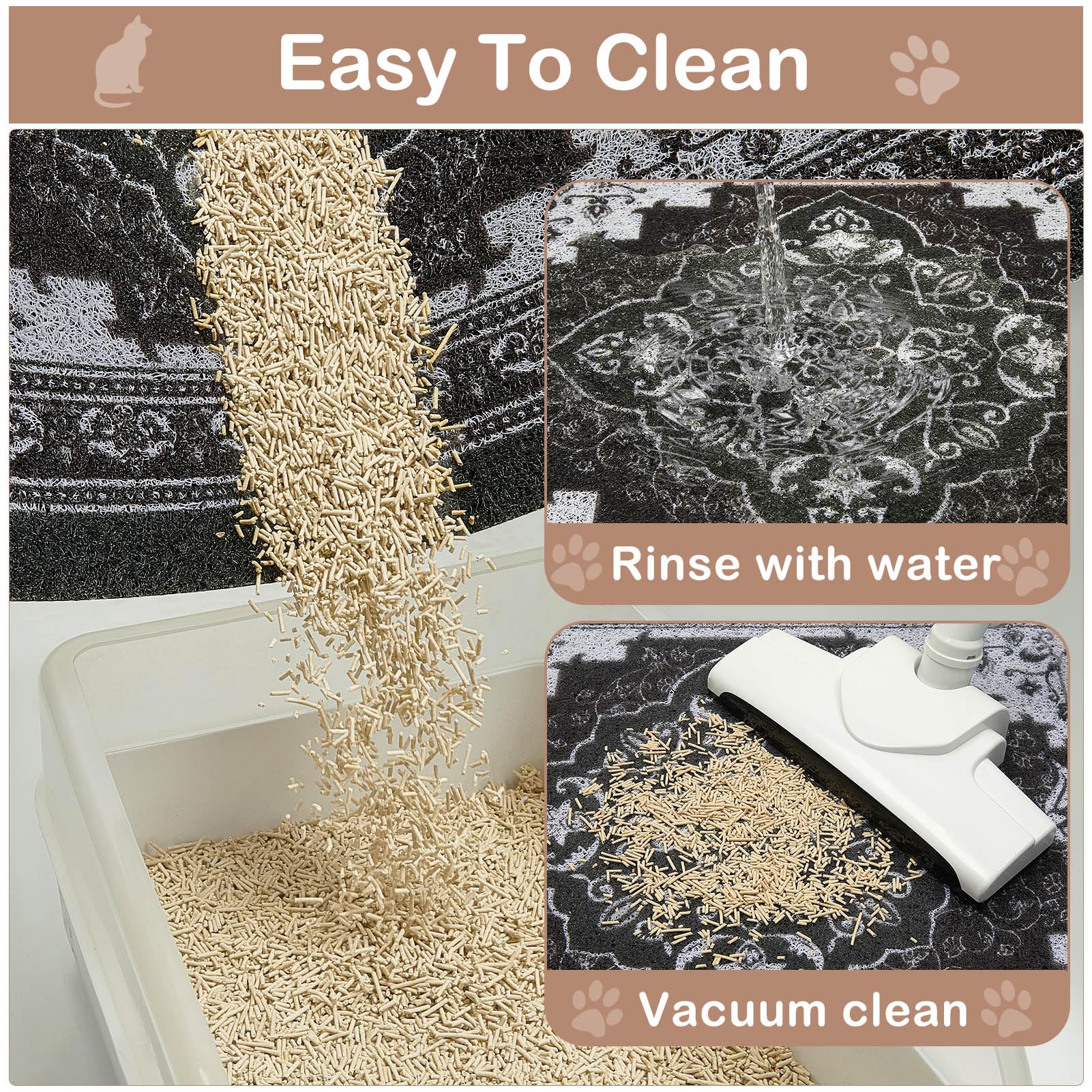 Glittme mat's bright patterns fit home decor while catching litter.