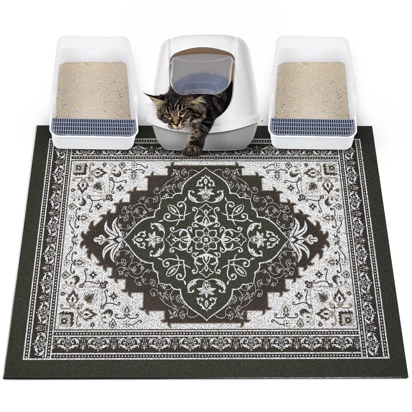 Glittme Cat Litter Mat with non-slip bottom keeps litter contained.