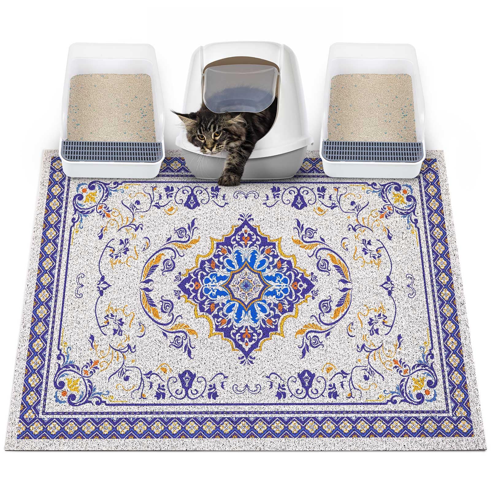 Glittme cat litter mat with non-slip bottom keeps areas mess-free