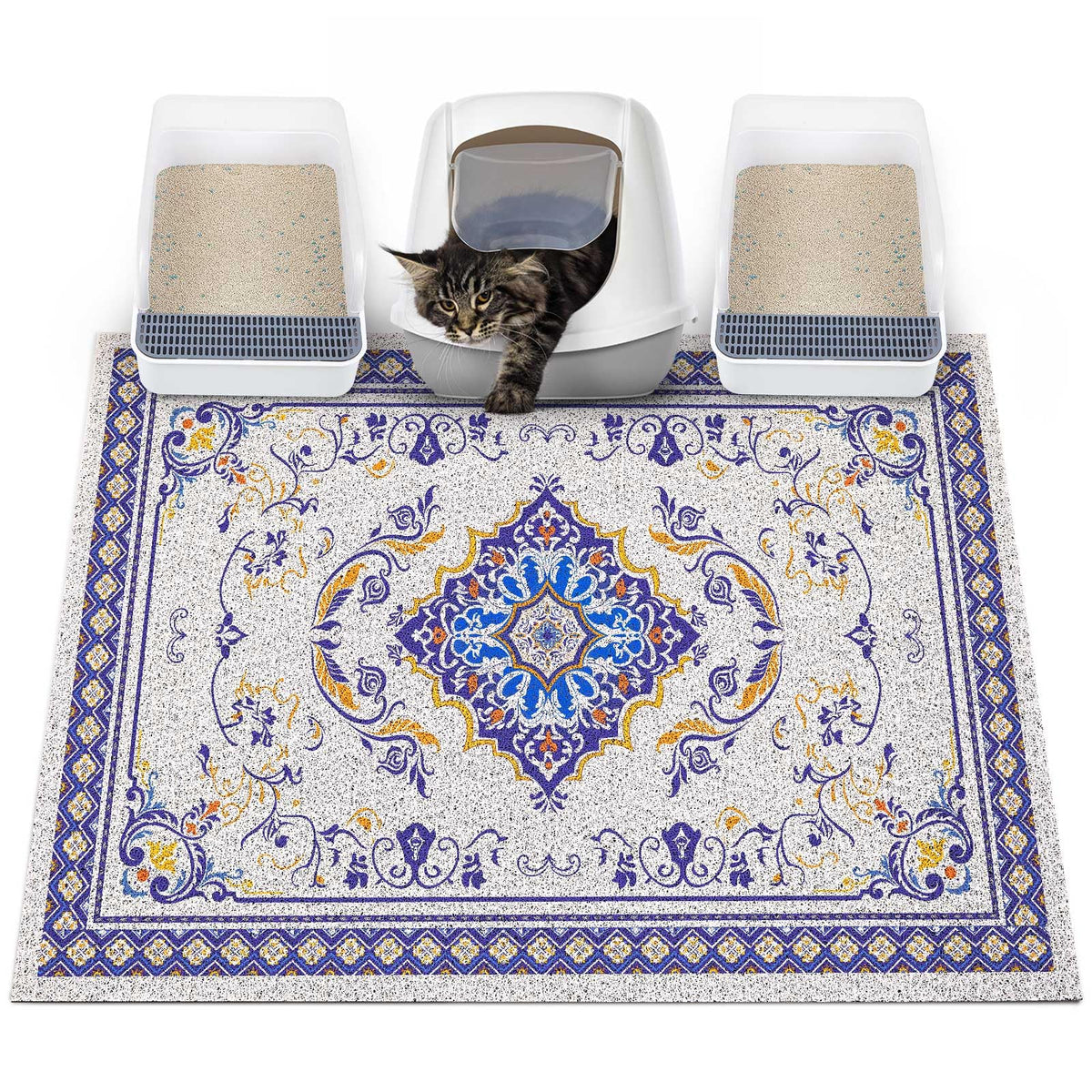 Glittme cat litter mat with non-slip bottom keeps areas mess-free