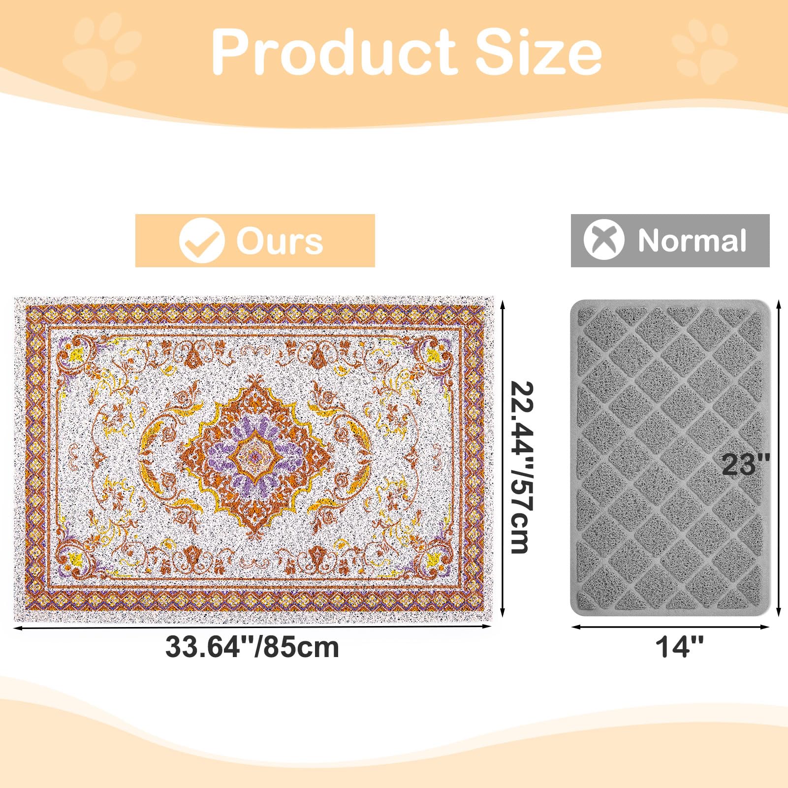 Glittme bright patterned litter mat blends with decor and guides paws