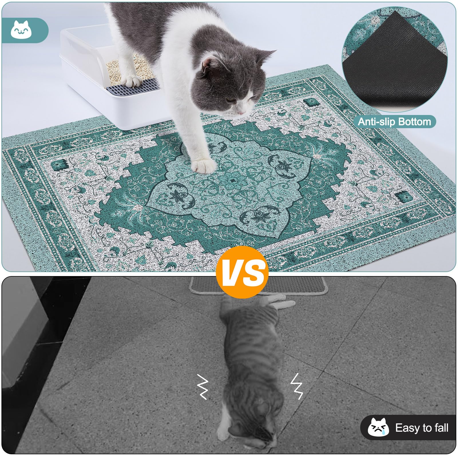 Glittme easy-clean litter mat can be vacuumed or rinsed for quick refresh.
