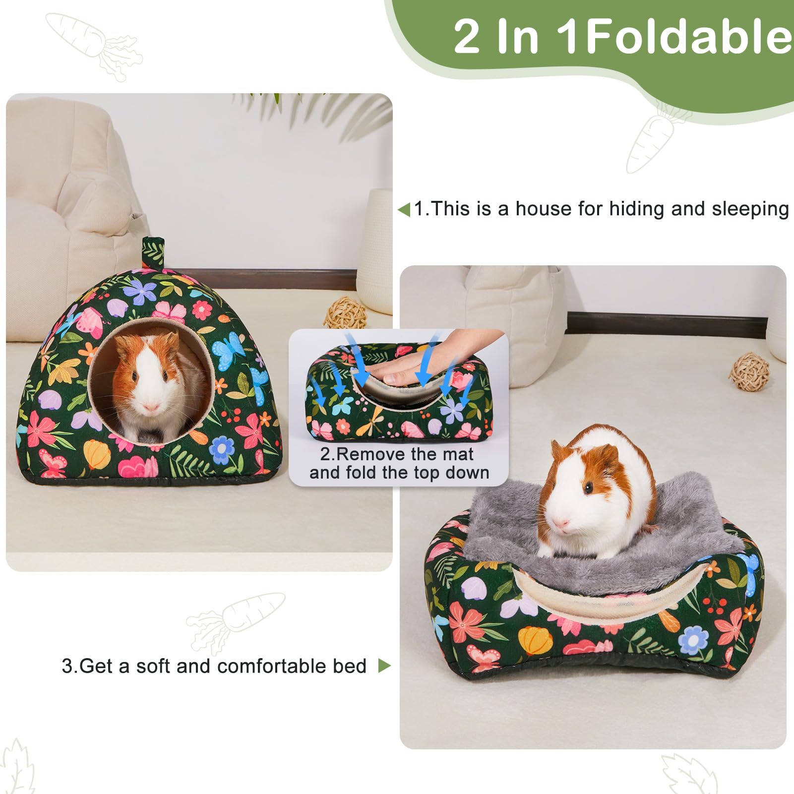 Glittme guinea pig hideout non-slip bottom keeps the bed stable.