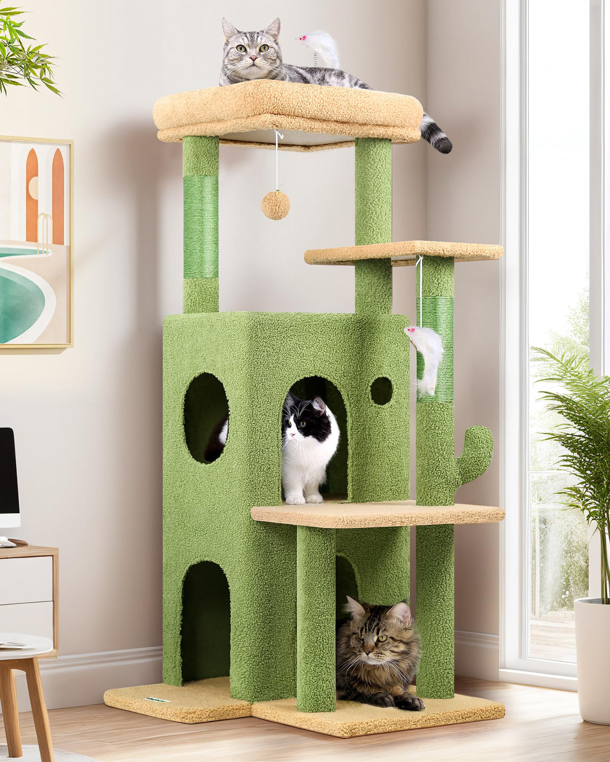 Globlazer 50-inch cat tree height for elevated observation and rest.