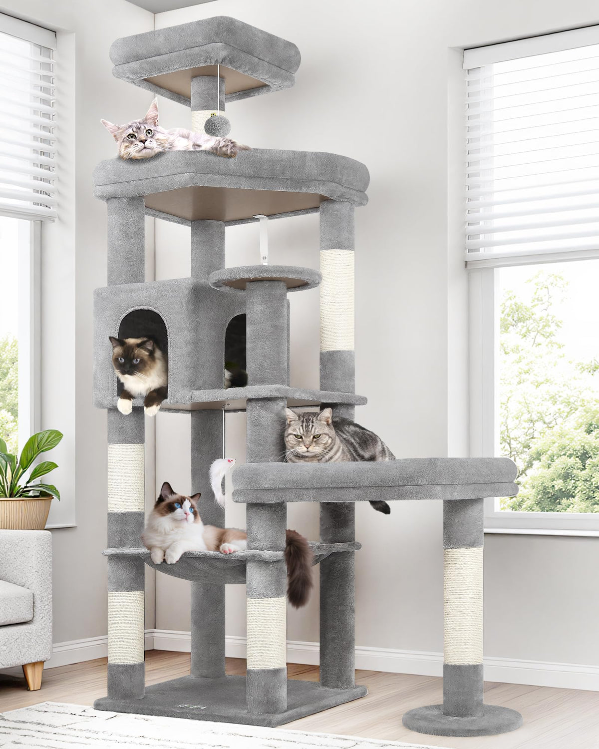 Globlazer 65in cat tree base provides stability for multi-cat playtime