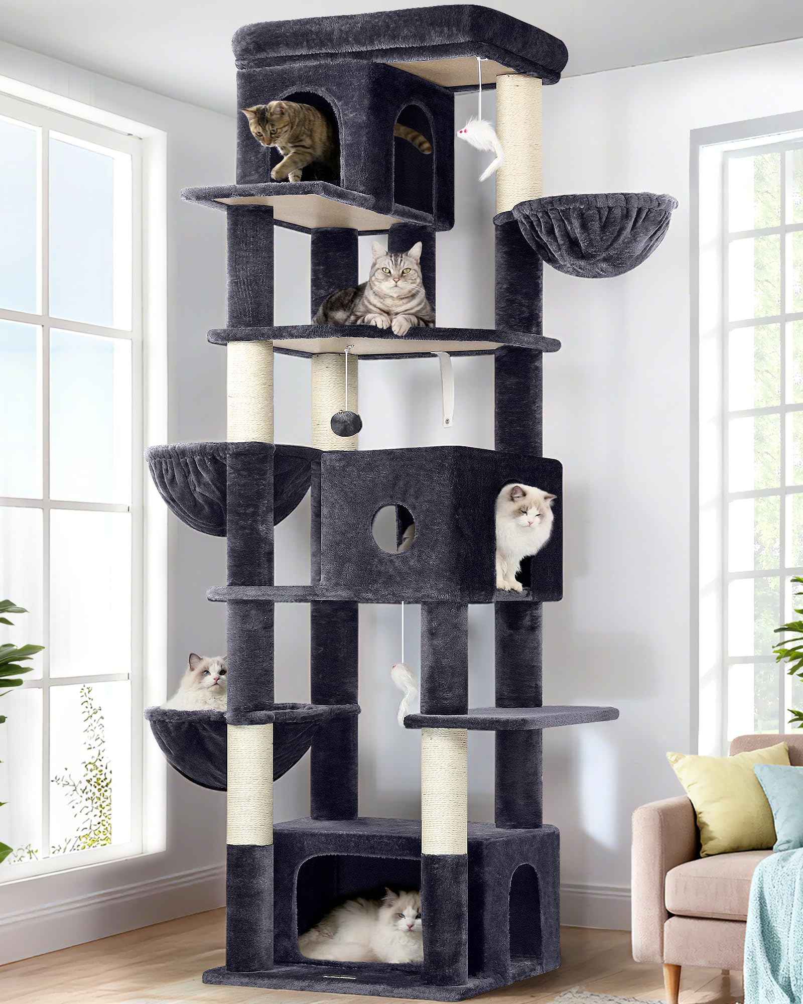 Globlazer 80-inch cat tree top platform provides a spacious high perch for big cats.