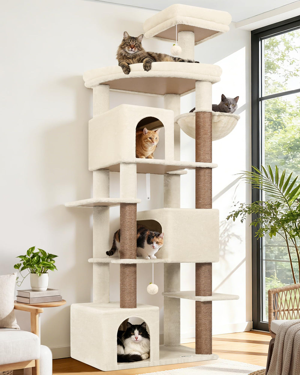 Globlazer 80in cat tree tower shown tall and stable for indoor play