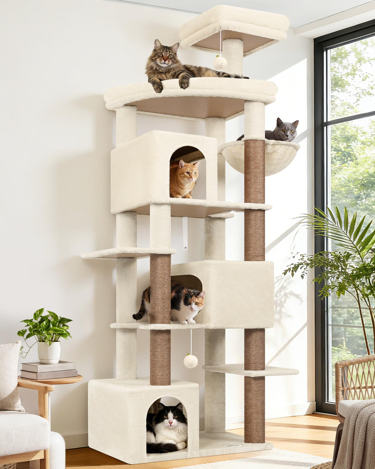 Globlazer 80in cat tree tower shown tall and stable for indoor play