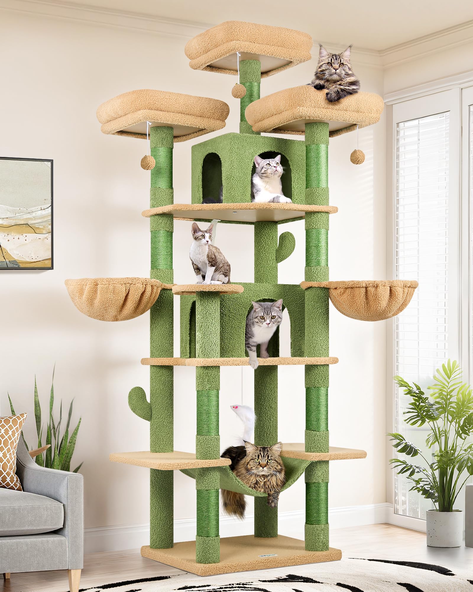 Globlazer Big Cactus Cat Tower 80inch assembly enables stable multi-cat play.