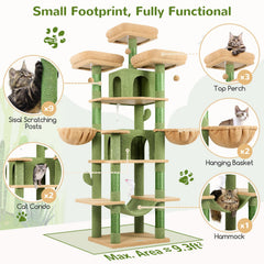 Spacious condos give cats private retreat spaces.