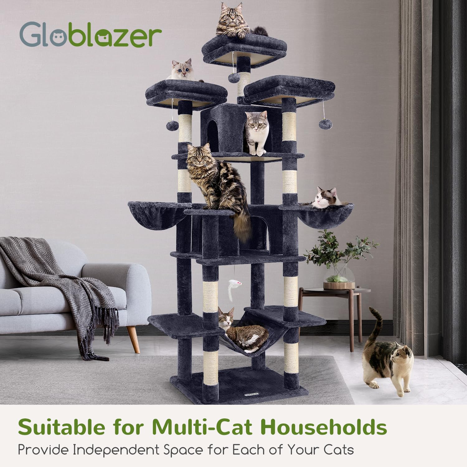 Globlazer Big Cat Tower dark grey plush finish for cozy fun