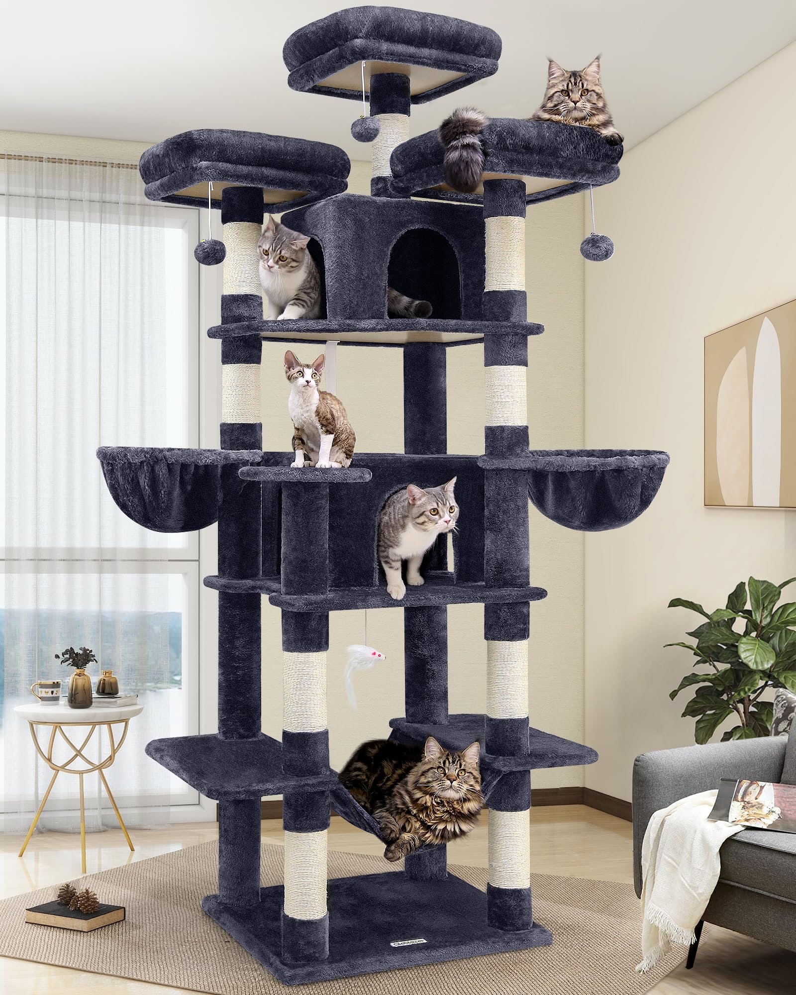 Globlazer Big Cat Tower three top perches for elevated views and multi-cat use