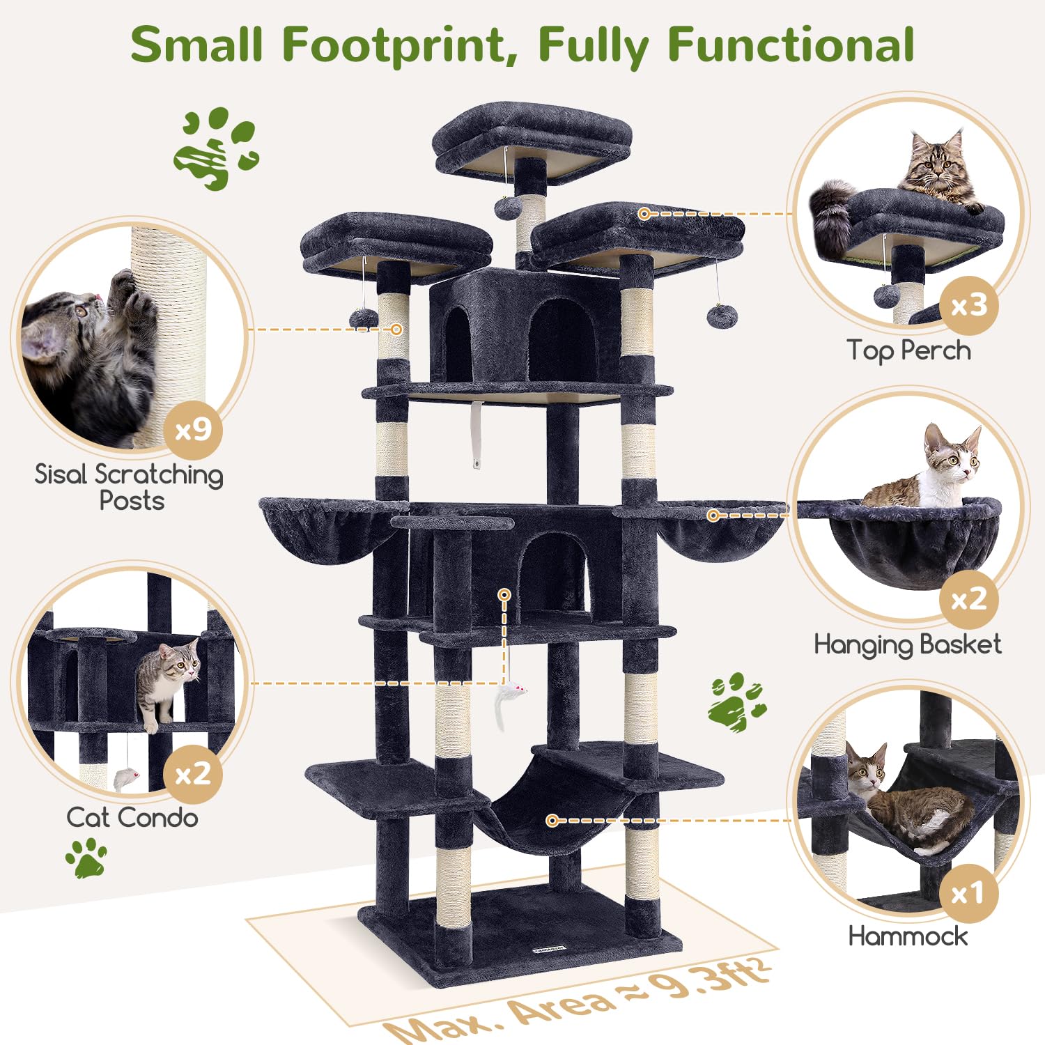 Globlazer Big Cat Tower two hanging baskets for lounging and play