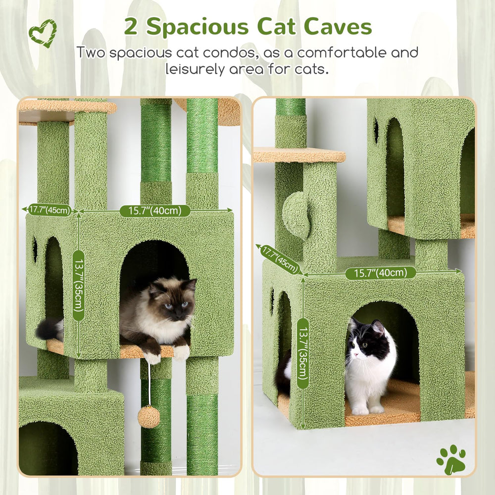Globlazer Cactus Cat Tower two spacious condos provide quiet retreats for naps.
