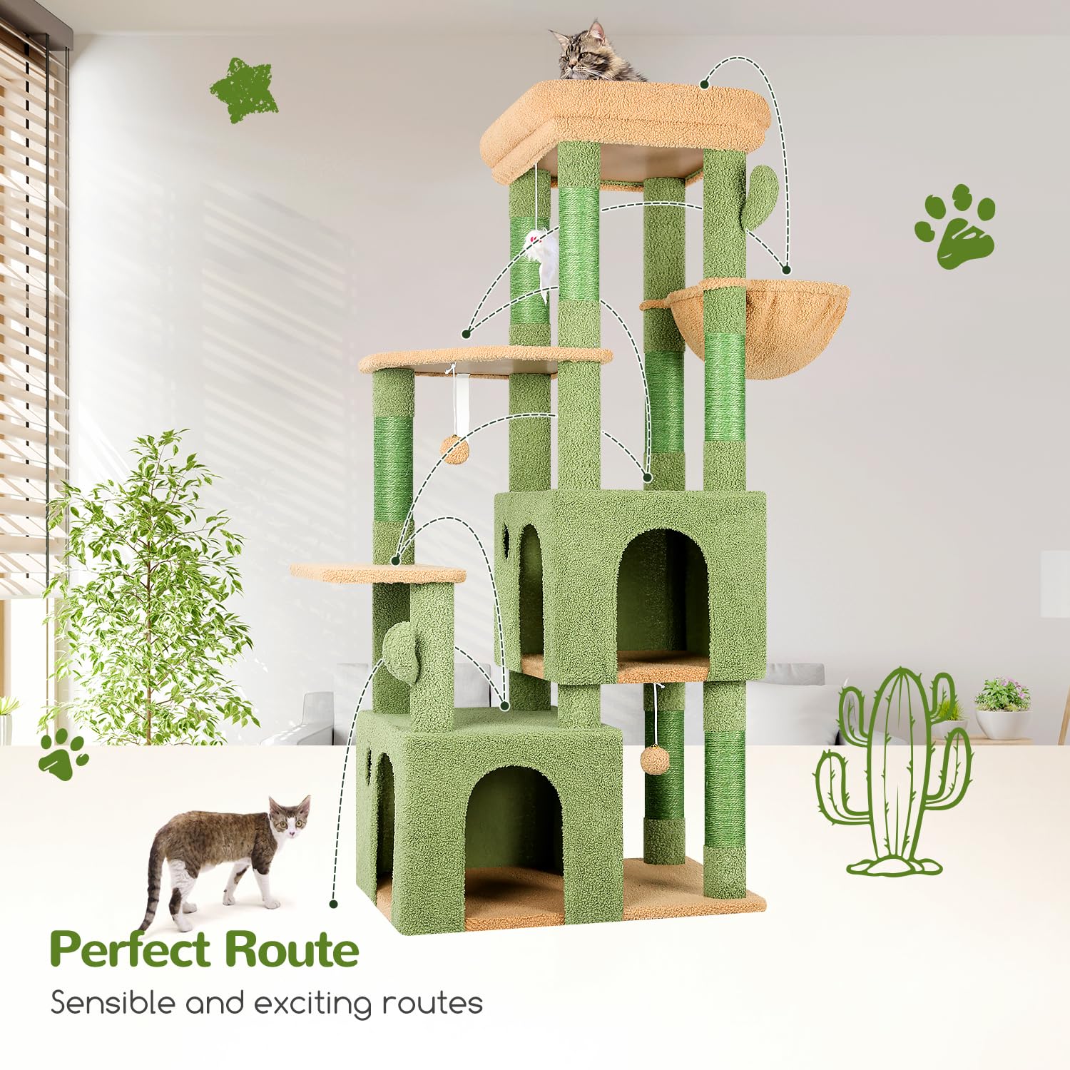 Globlazer Cactus Cat Tower green finish blends with home décor.