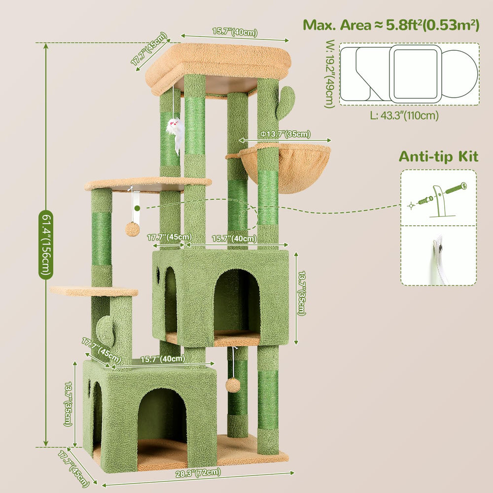 Globlazer Cactus Cat Tower heavy-duty frame supports large breeds like Maine Coon.