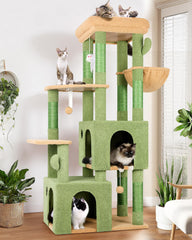Globlazer Cactus Cat Tower top perch offers a wide, comfortable lookout for large indoor cats.