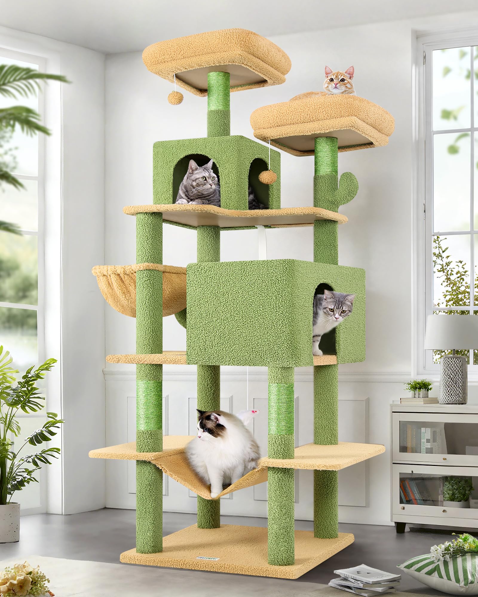 Globlazer Cactus Cat Tree 76-inch height, sturdy play space for multiple cats.
