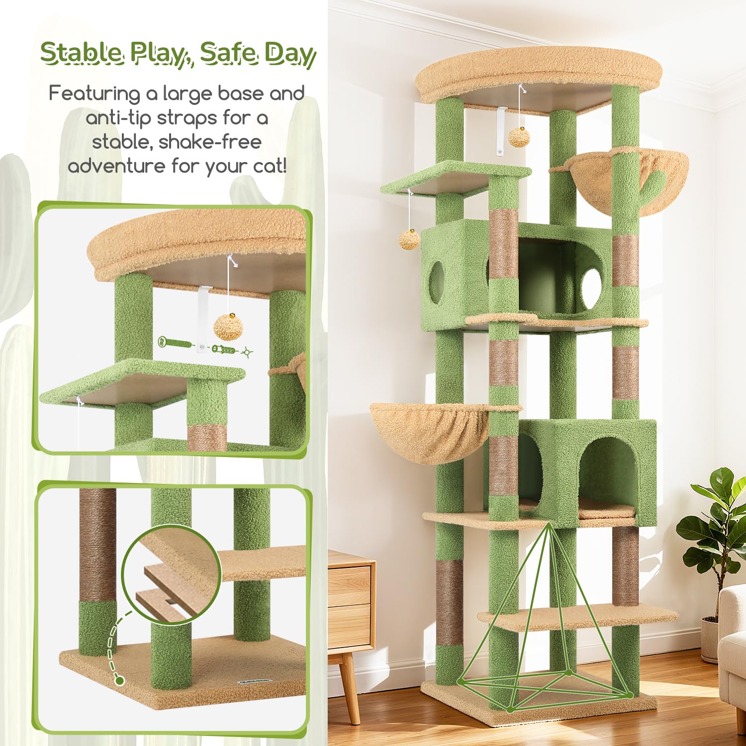 Globlazer cactus cat tree condos interior reveals roomy, ventilated resting spaces