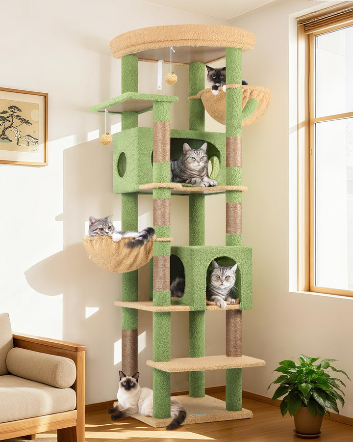 Globlazer cactus cat tree full view shows tall, stable design for large cats