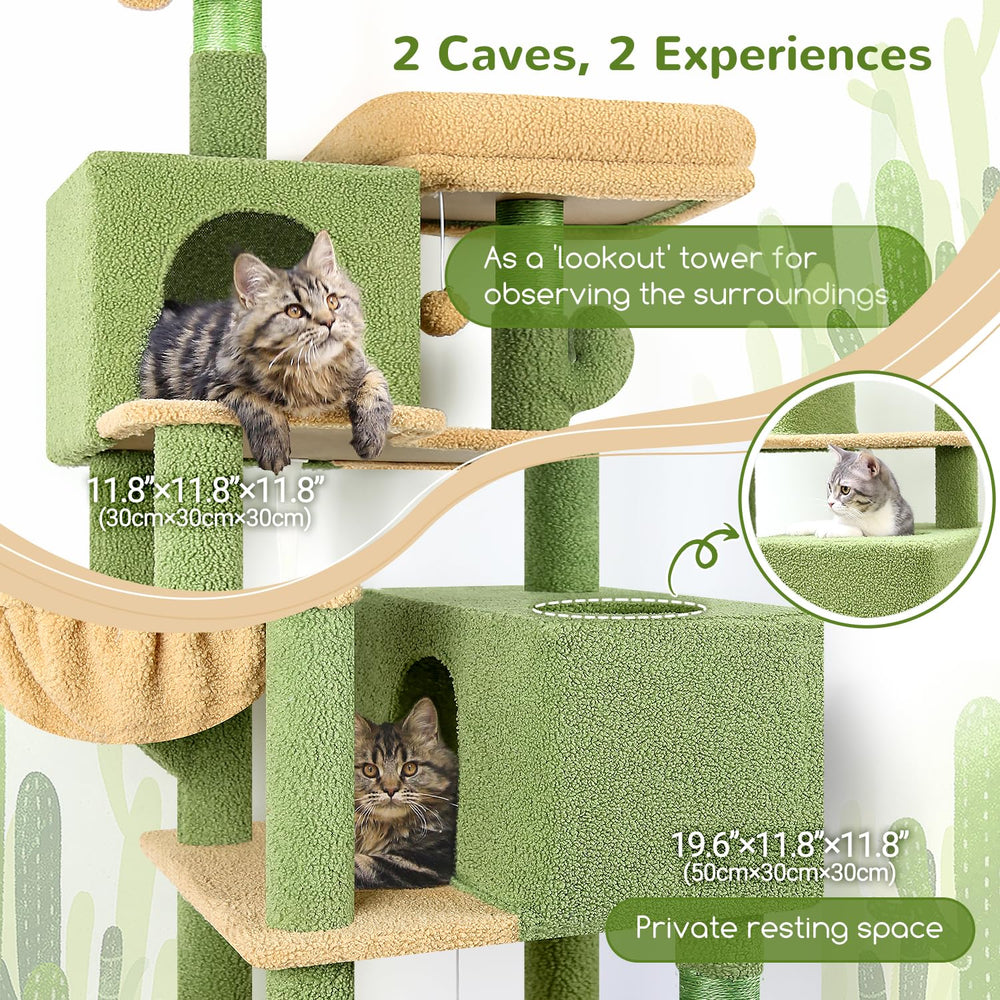 Globlazer Cactus Cat Tree green condos provide cozy retreats for cats.