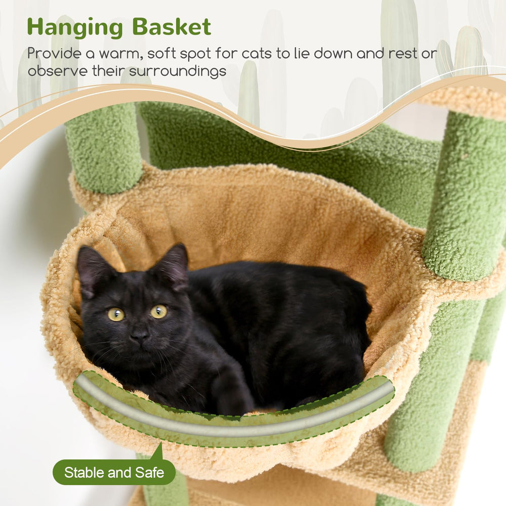 Globlazer Cactus Cat Tree hanging baskets invite playful nesting and swinging.