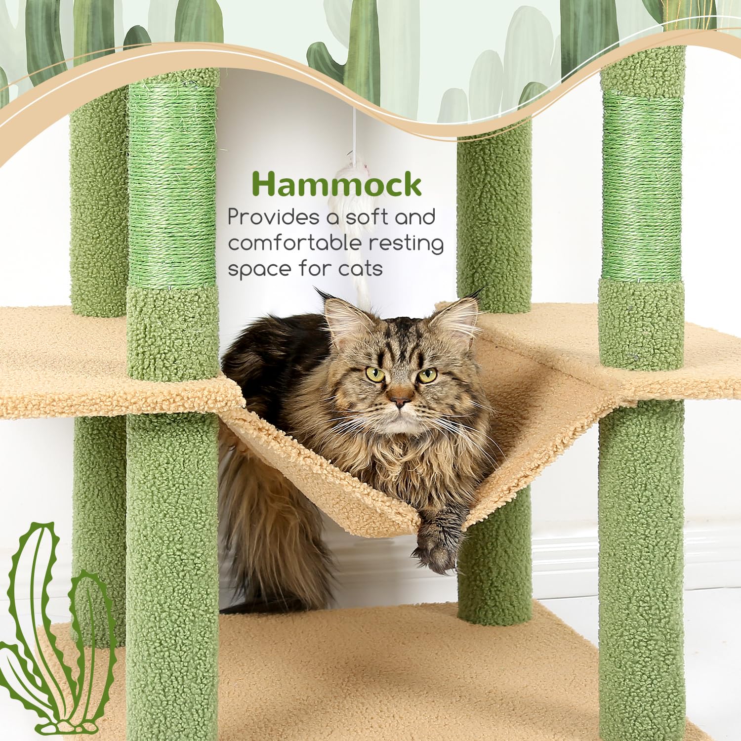 Globlazer Cactus Cat Tree multi-level perches support climbing and lounging.