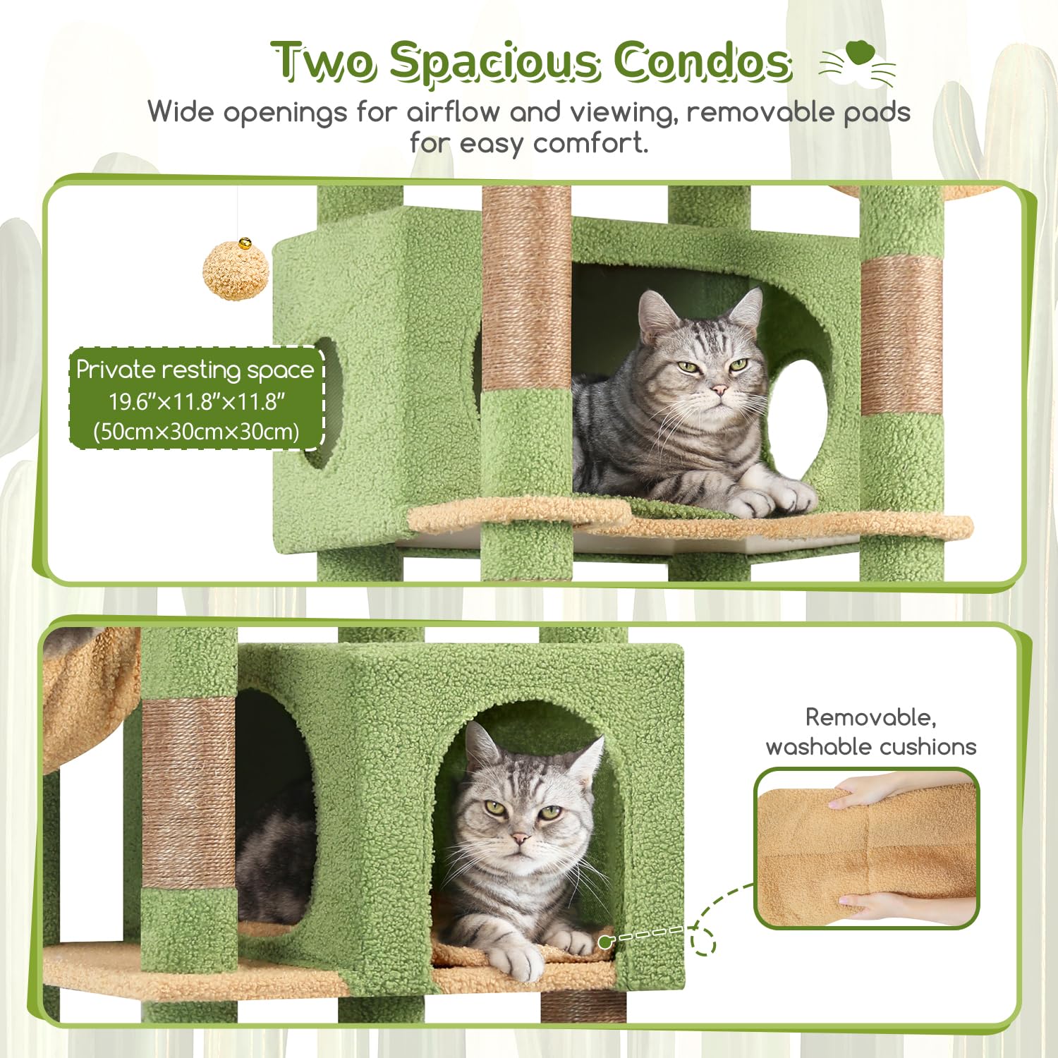 Globlazer cactus cat tree sisal posts close-up highlighting durable scratching