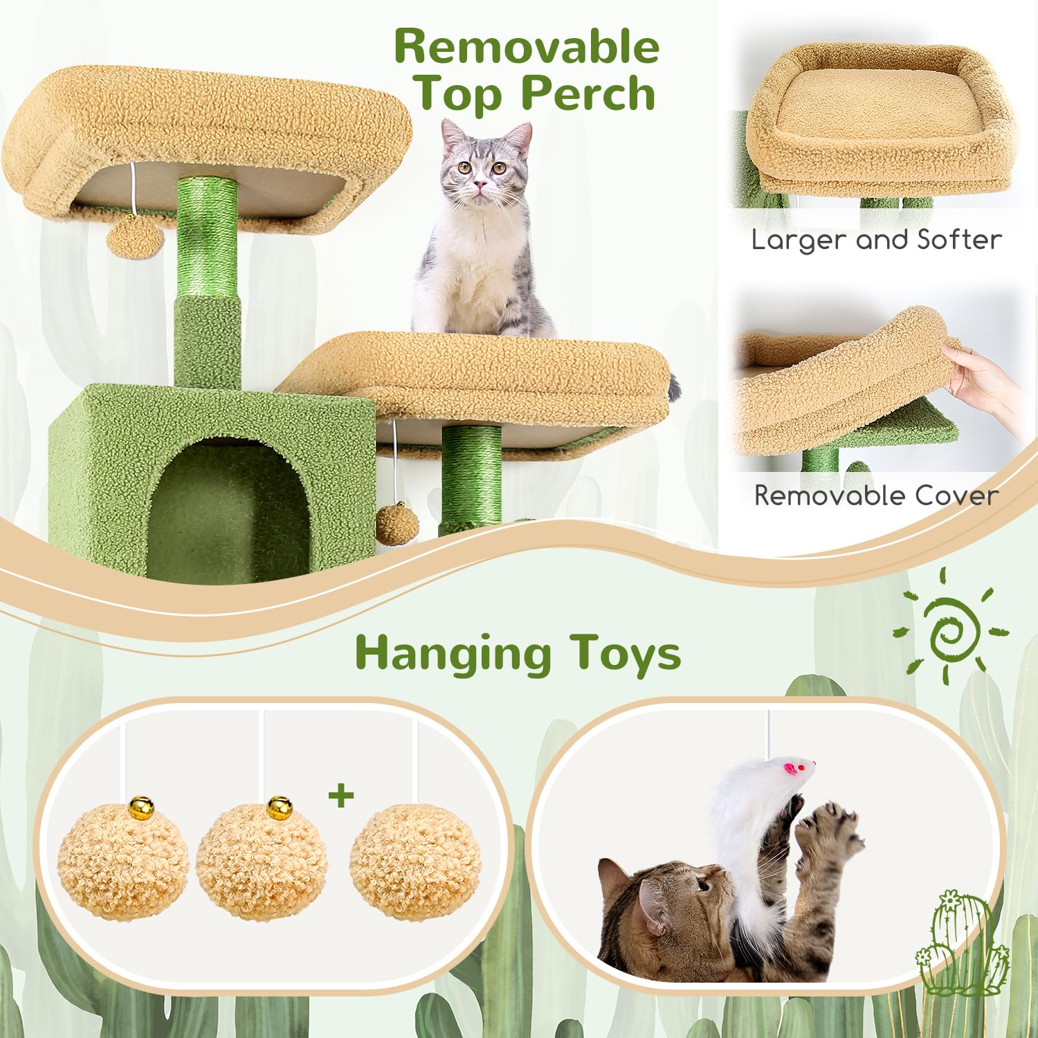Globlazer Cactus Cat Tree wide base boosts stability during jumps.