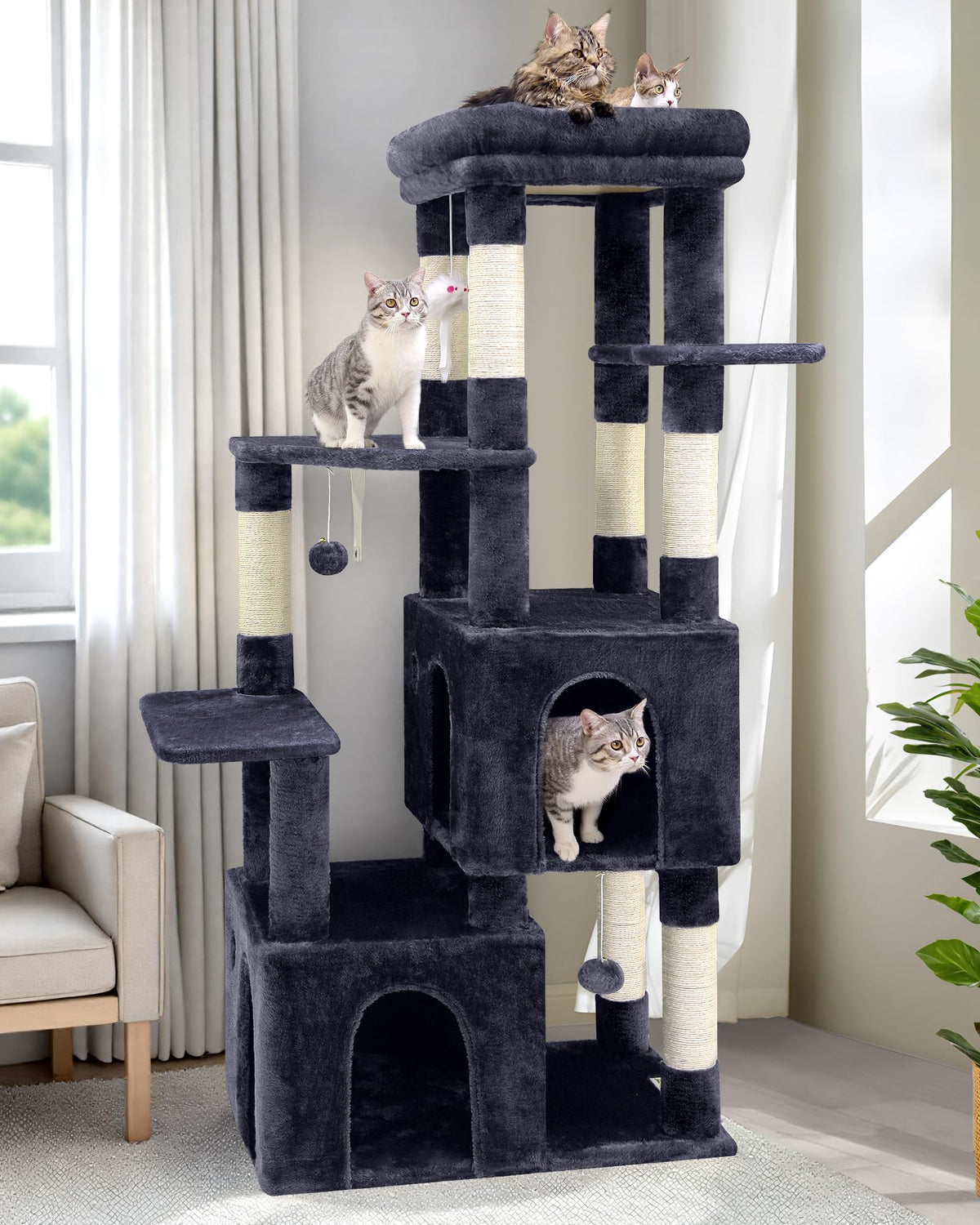 Globlazer cat tower top perch offers a spacious lounging area for large cats.