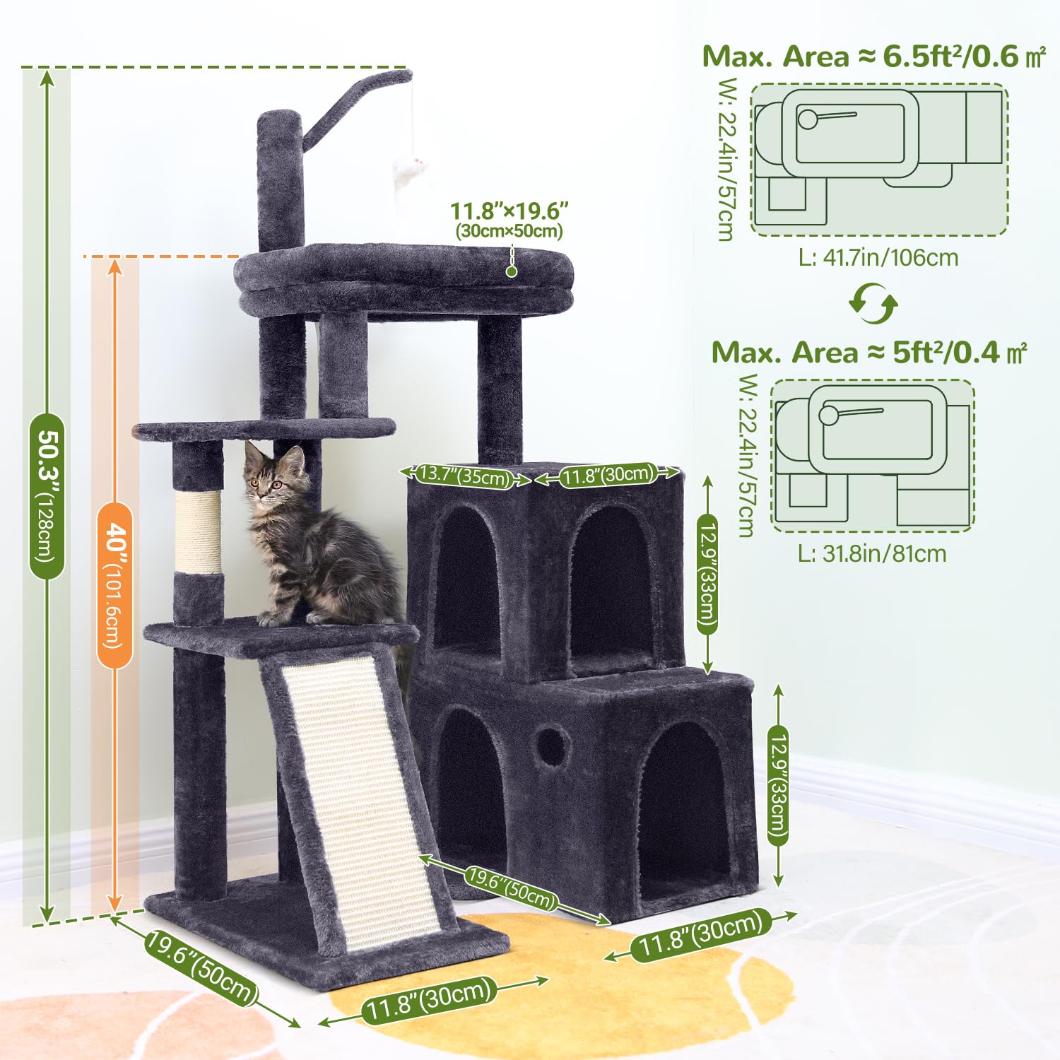 Globlazer cat tower heavy-duty frame supports active indoor cats.
