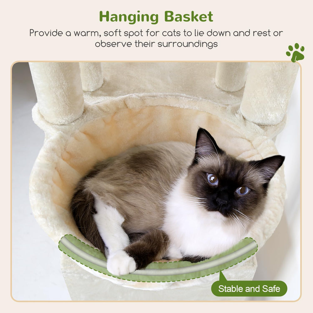 Globlazer cat tower includes hanging mouse toy for engaging play sessions.