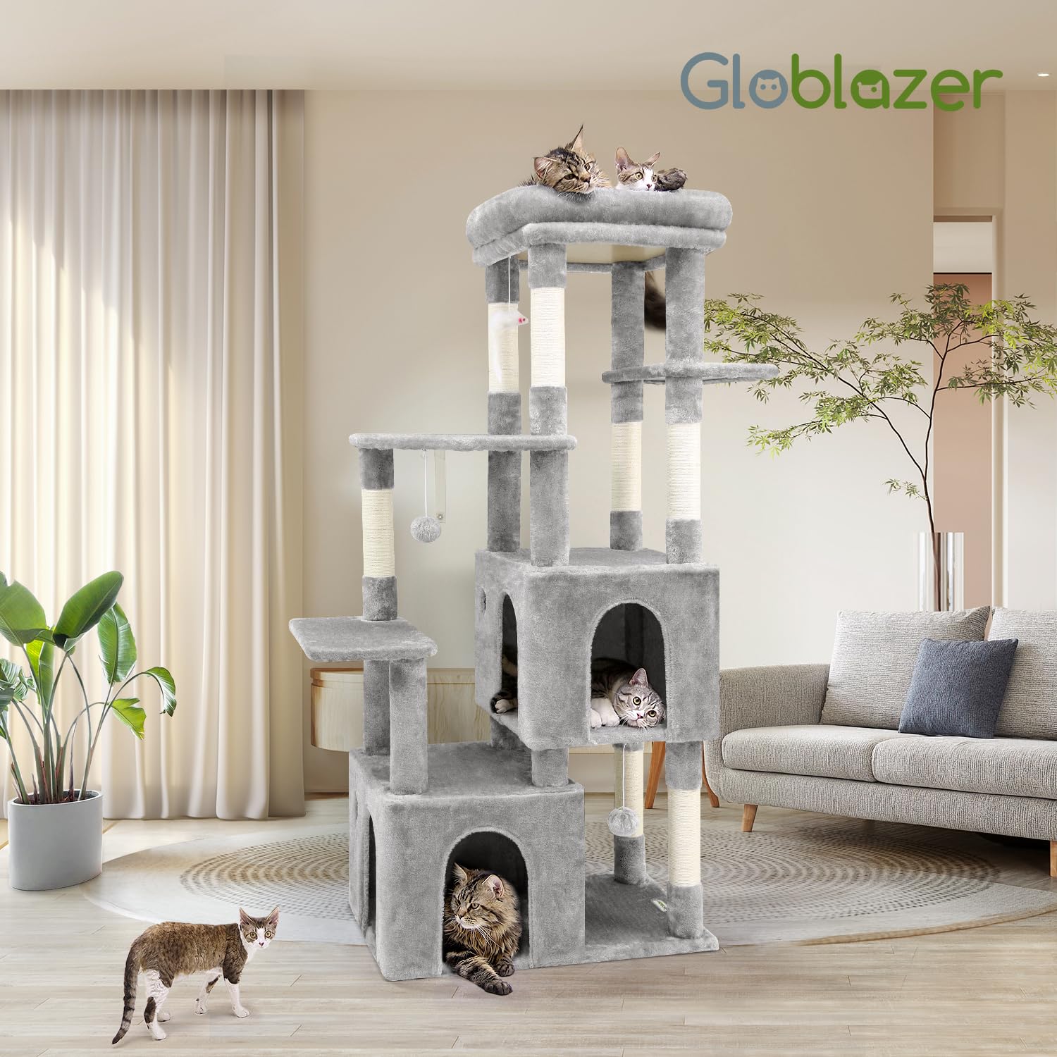 Globlazer Cat Tower Side View shows sturdy construction and interior layout.