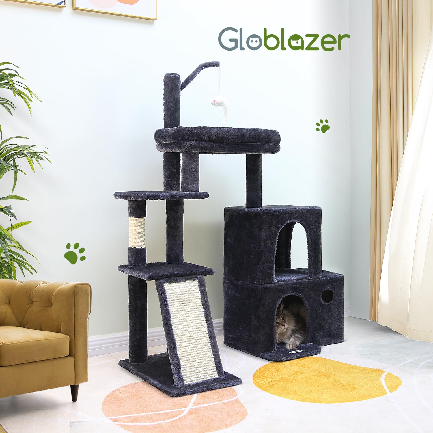 Globlazer cat tower spacious design suits multiple cats for shared play.