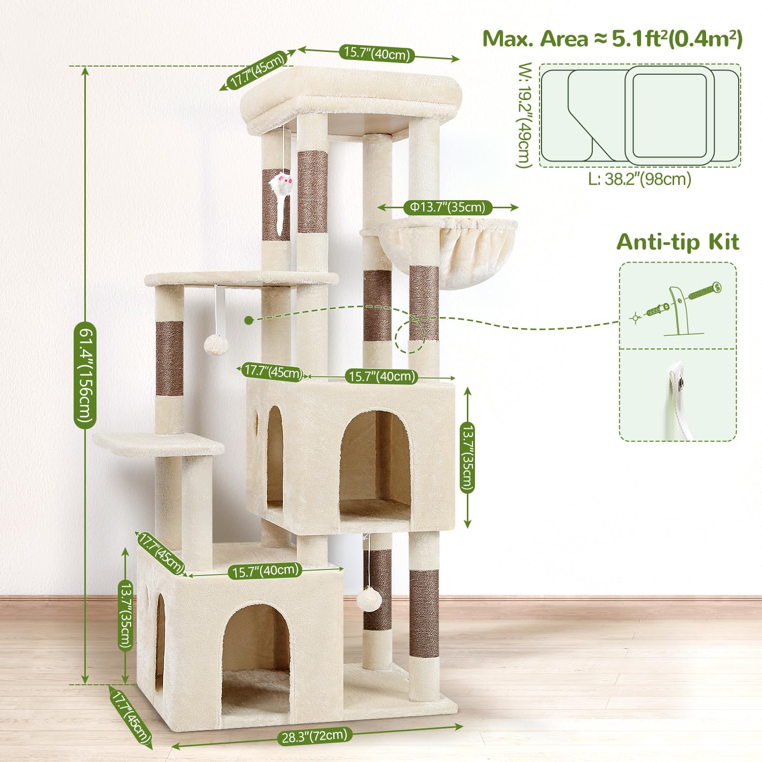 Globlazer cat tower has a sturdy base for stability in busy homes.