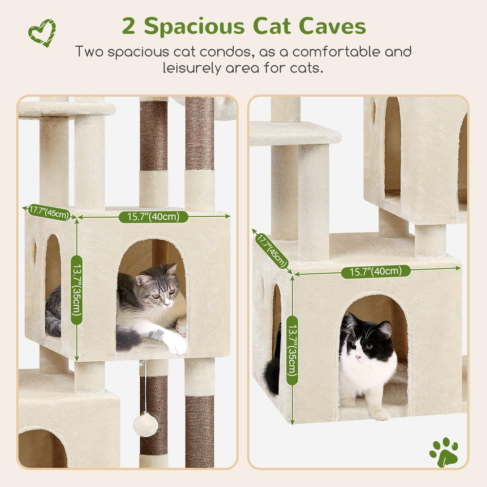 Globlazer cat tower with two spacious condos provides quiet retreats for naps.