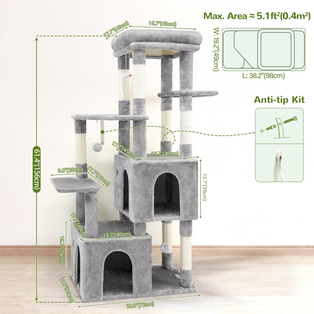 Globlazer Cat Tower Wide Base ensures stability for big cats during play.