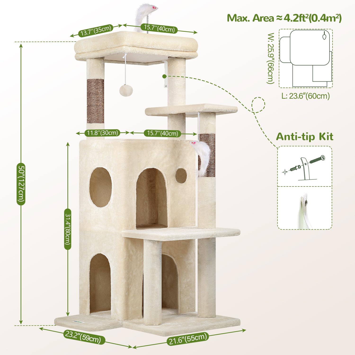 Globlazer cat tree 50-inch space-saving design fits corners and windowsills