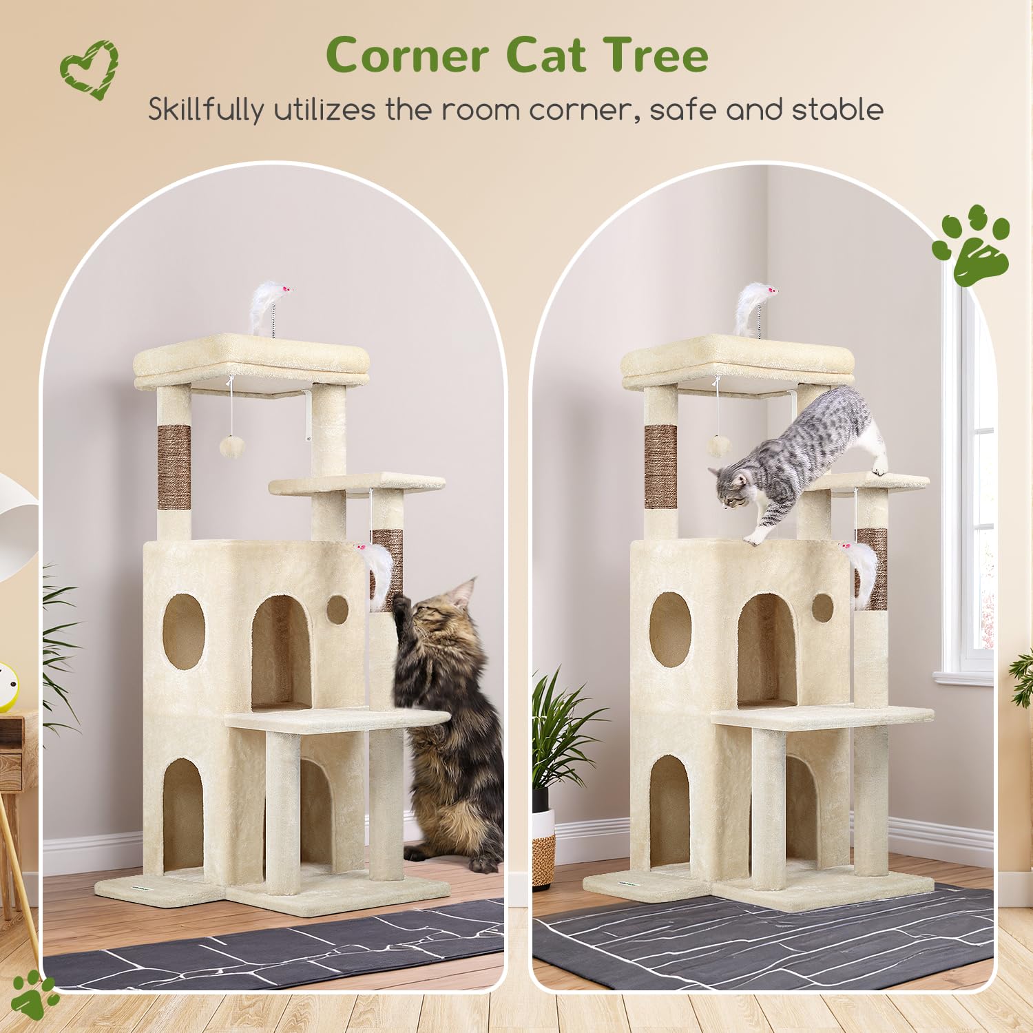 Globlazer cat tree 50-inch two cat caves offer secure hideaways for naps