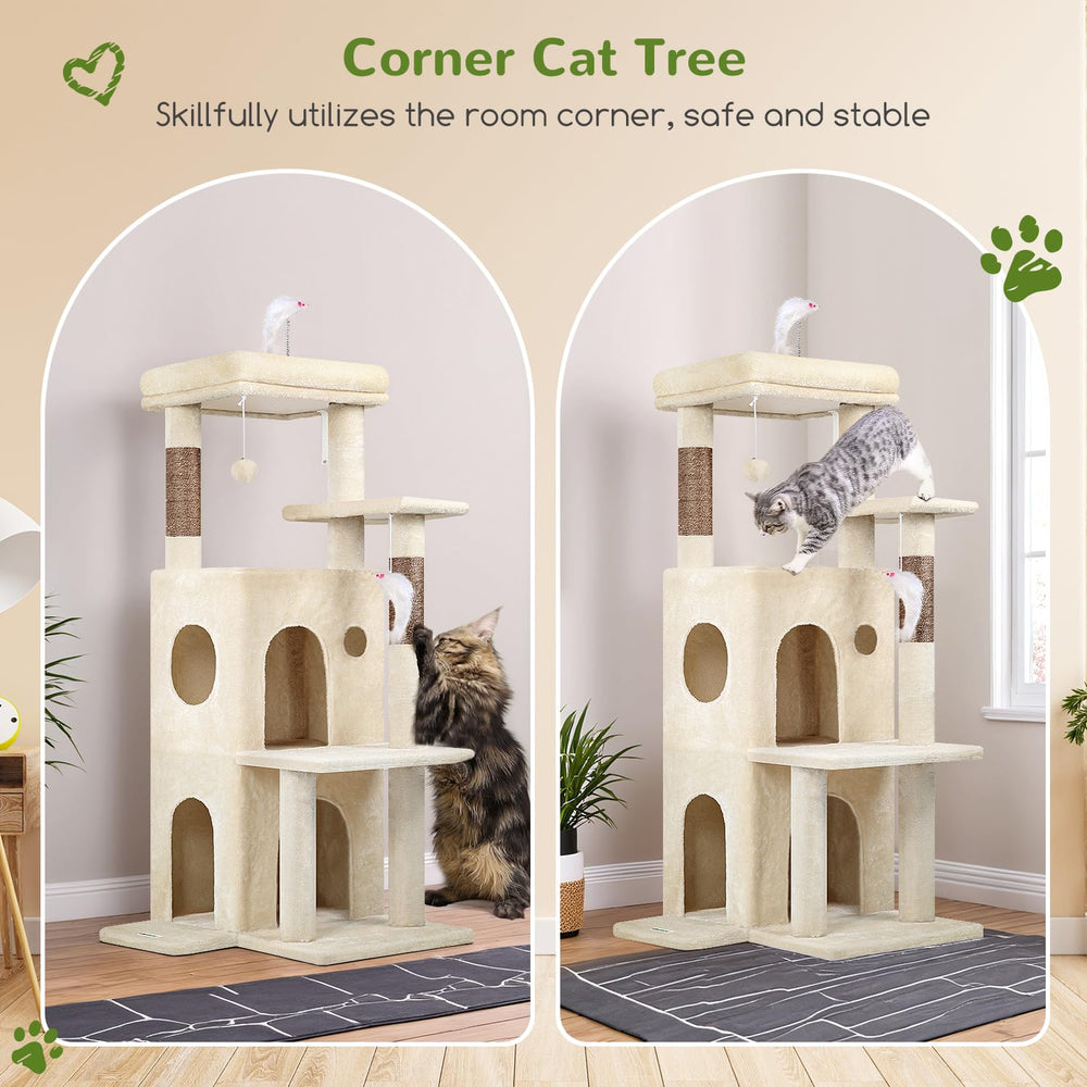 Globlazer cat tree 50-inch two cat caves offer secure hideaways for naps
