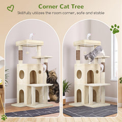 Globlazer cat tree 50-inch two cat caves offer secure hideaways for naps